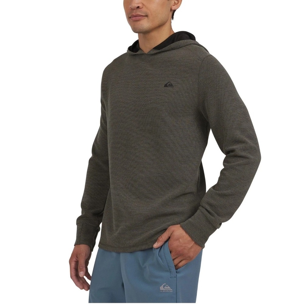 NWT Quiksilver Hoodie Men M Gray DryFlight Waffle Knit 4-Way Stretch Pullover